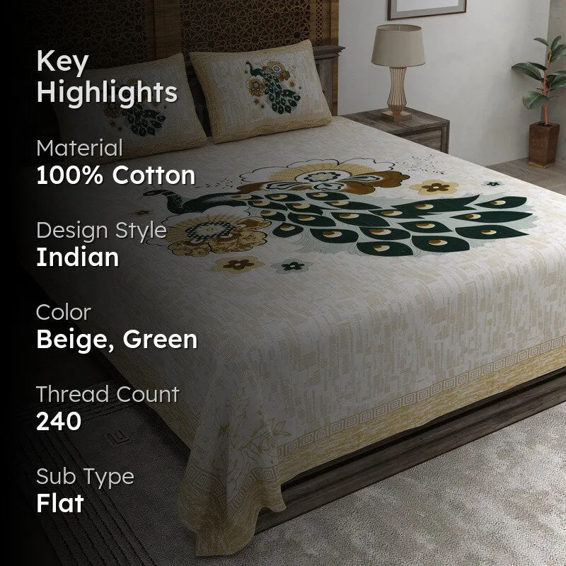 Classicon Cotton Bedsheet (Beige,Green) - 240 TC media 2