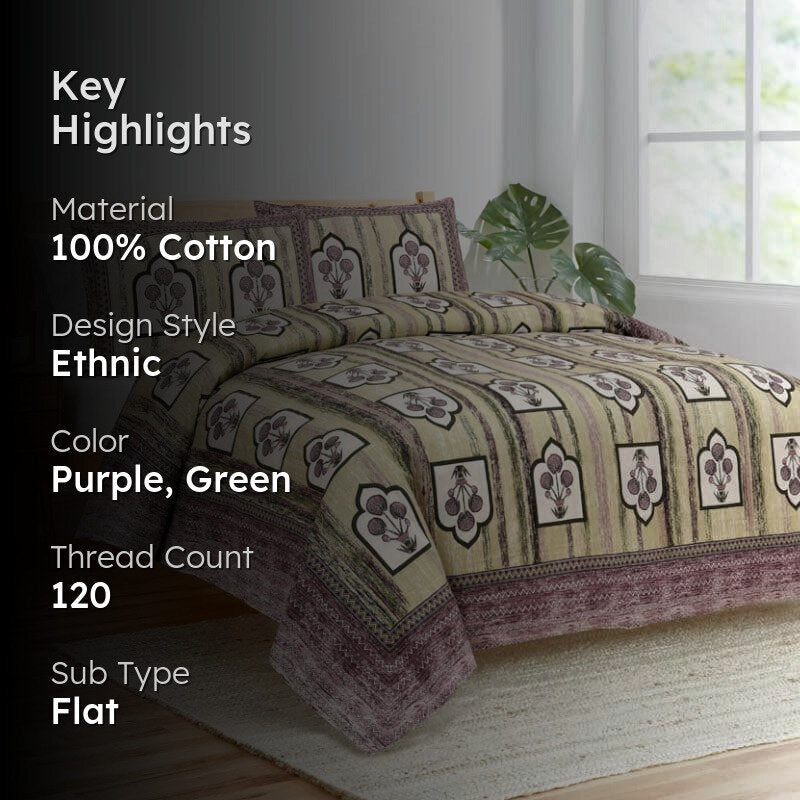 Imperial Blooms Cotton Bedsheet (Purple) - 120 TC media 2