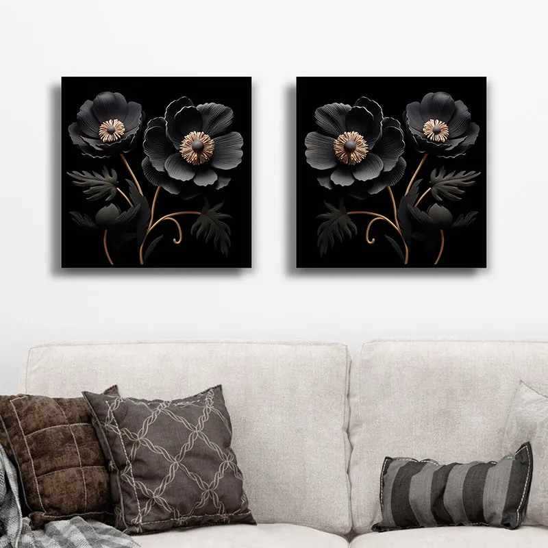 Ebony Poppy Canvas Wall Art - Set Of Two media 5