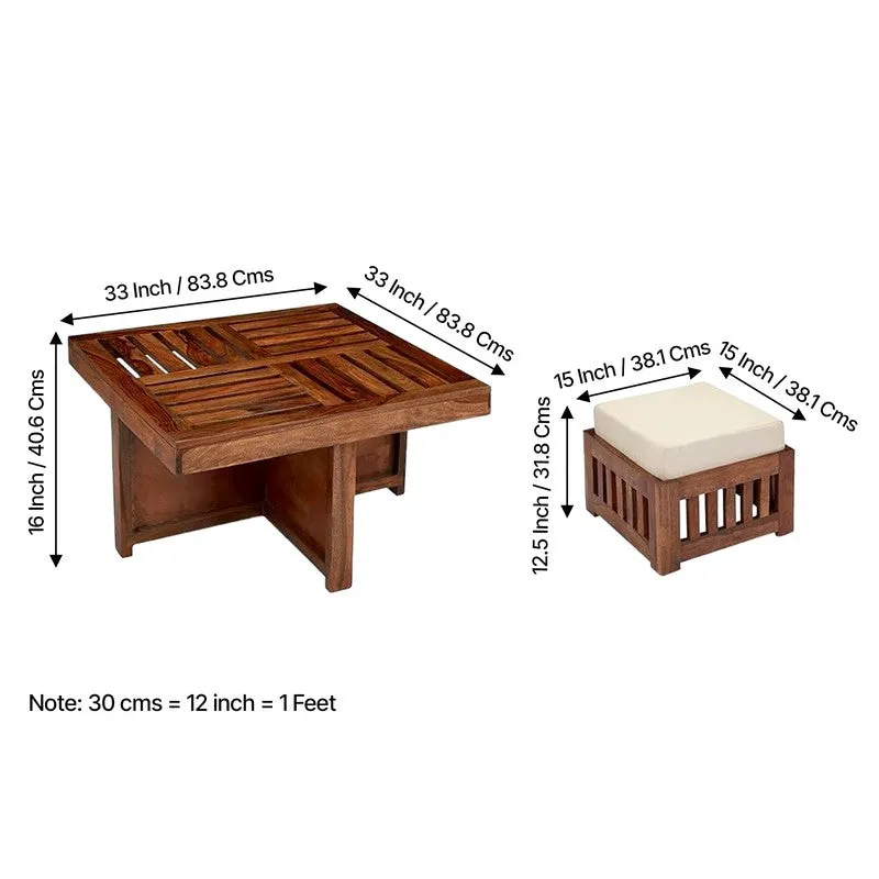Gaviron Sheesham Wooden Center Table with Stools and Cushions (Brown) - Nine Piece Set media 13