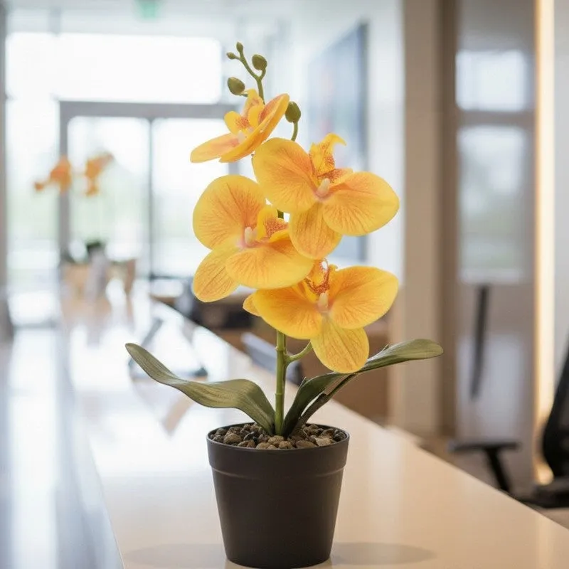Artificial Orchid Flower Plant With Fiber Pot (Yellow) - 1 Feet media 4