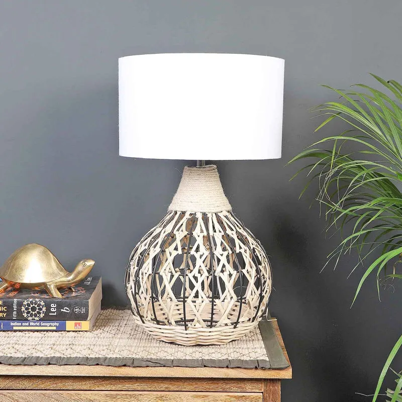 Lucenta Weave Bamboo Table Lamp - White,Beige media 4