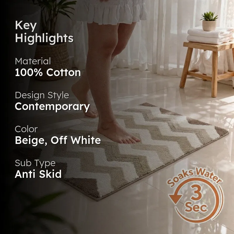 Steplyn Chevron Cotton Bath Mat - Beige media 2