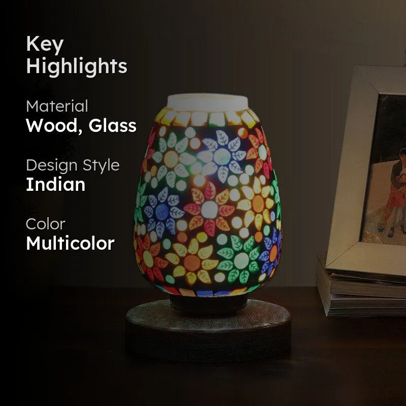 Luminexia Glass Table Lamp With Wooden Base - Multicolor media 2