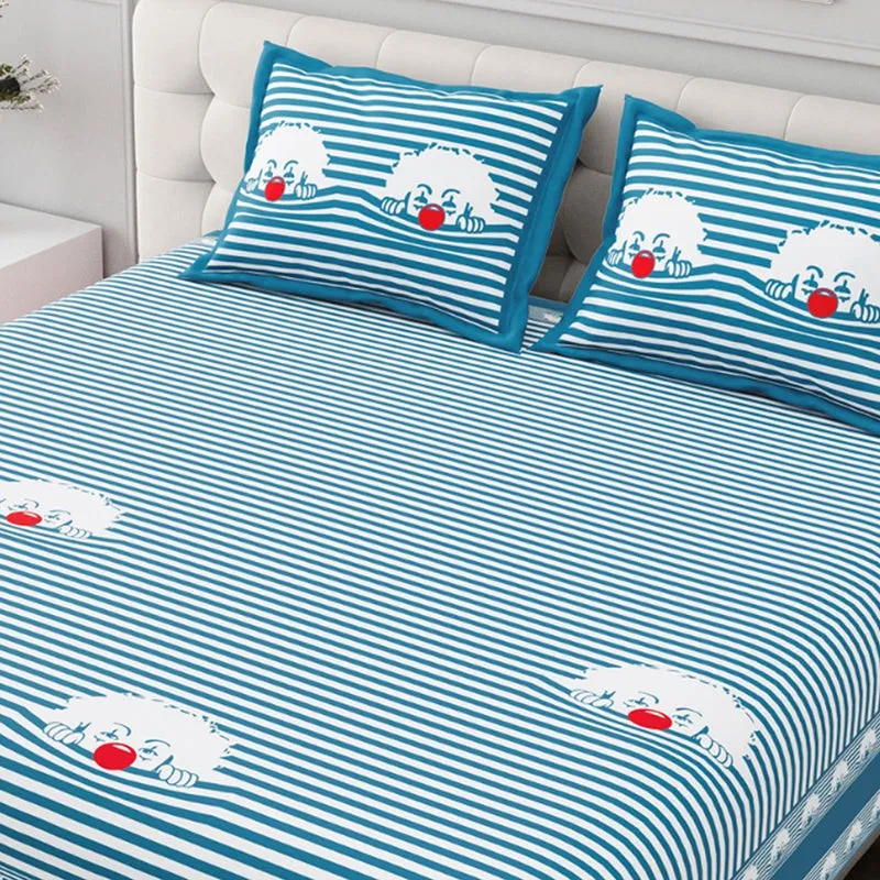 Illusion Stripey Fun Cotton Bedsheet (Blue) - 200 TC media 4