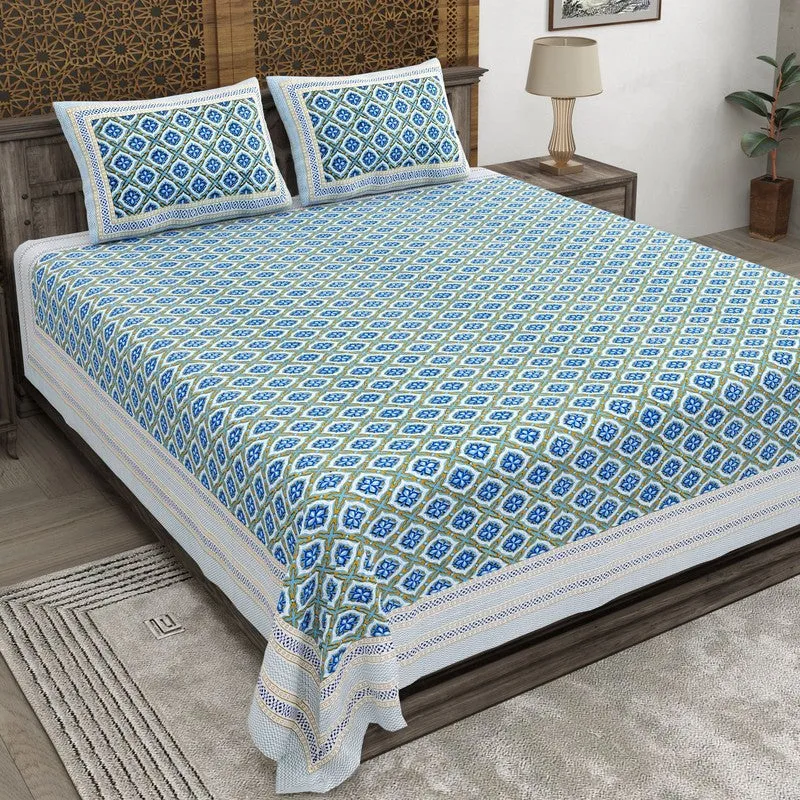 Formo Cotton Bedsheet (Blue) - 240 TC media 1