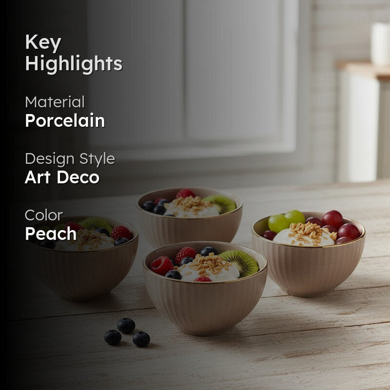 Ornella Soup Bowls (Peach,350 mL Each) - Set Of Four media 2
