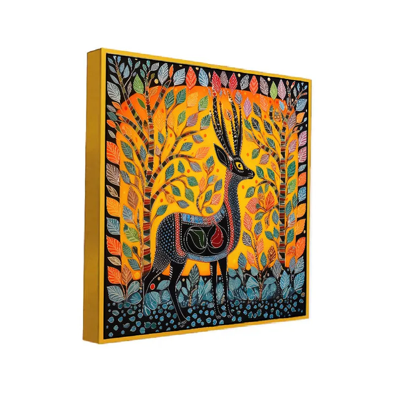 Deer In Trance Canvas Wall Painting With Frame - Gold media 3