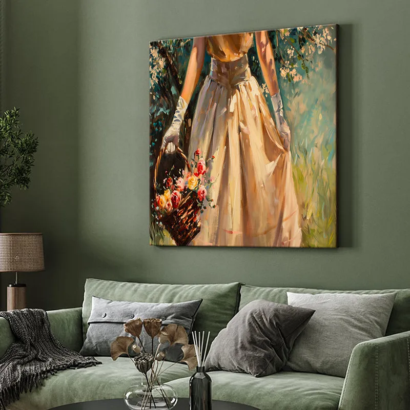 Lady With Basket Wall Painting media 4