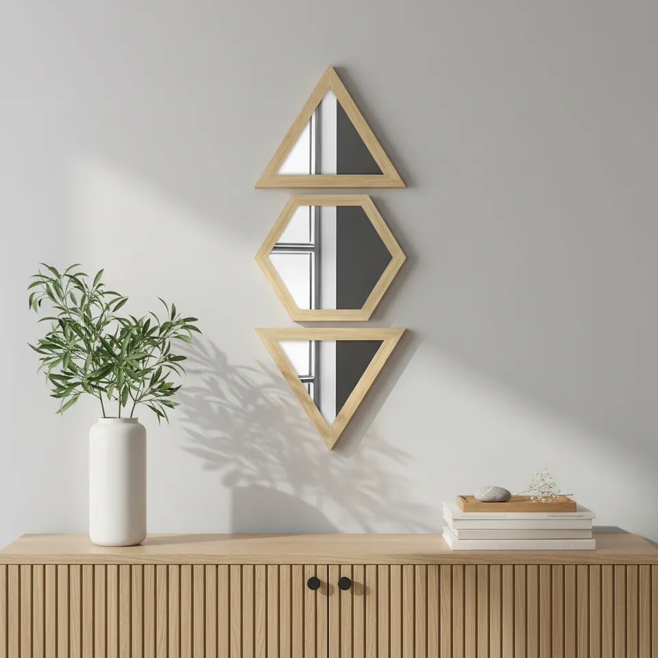 Facet Glow Wall Mirror (Beige)- Set of Three media 1