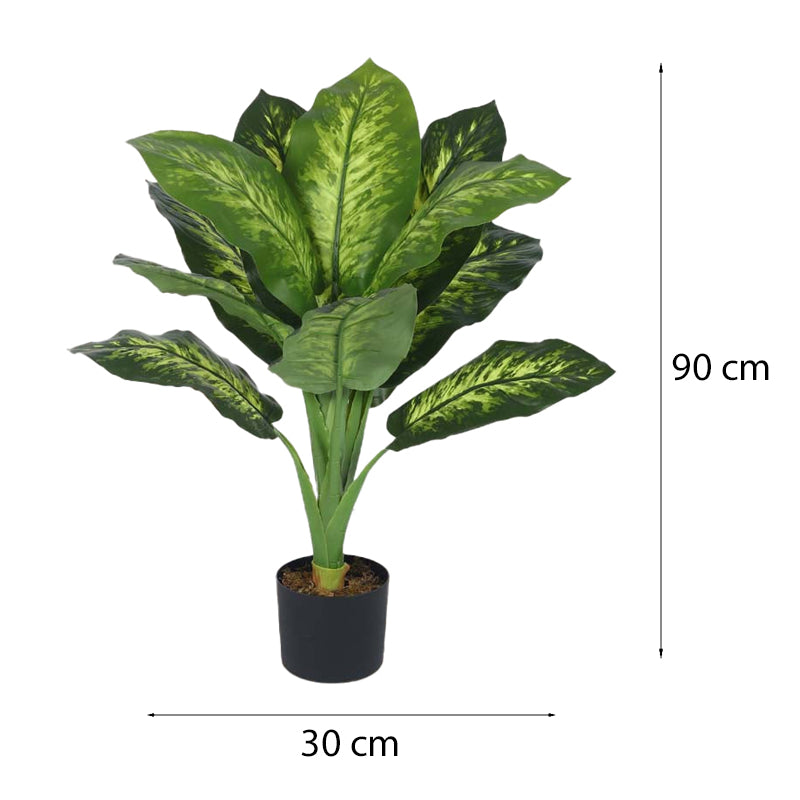 Faux Lush Dieffenbachia Plant With Black Plastic Pot - 3.0 Feet media 7
