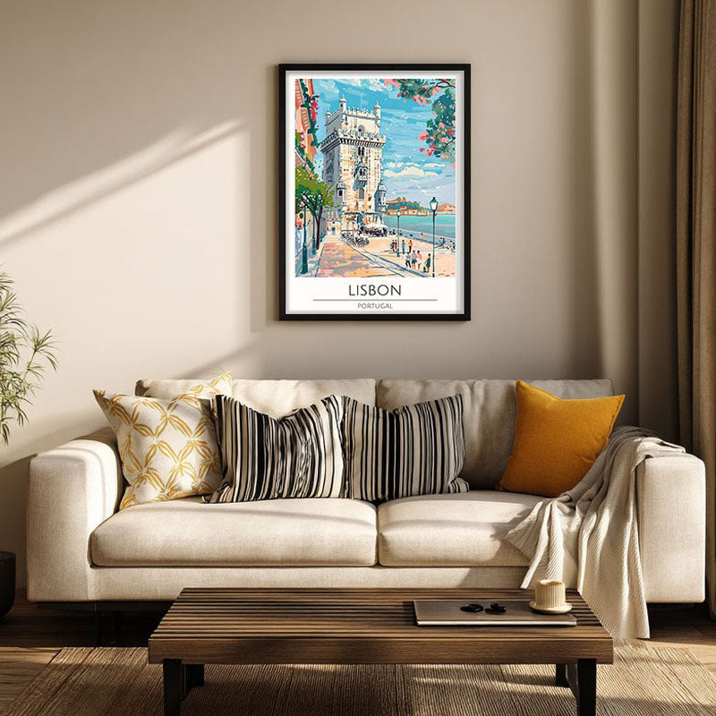 Vintage Lisbon Framed Canvas Wall Painting