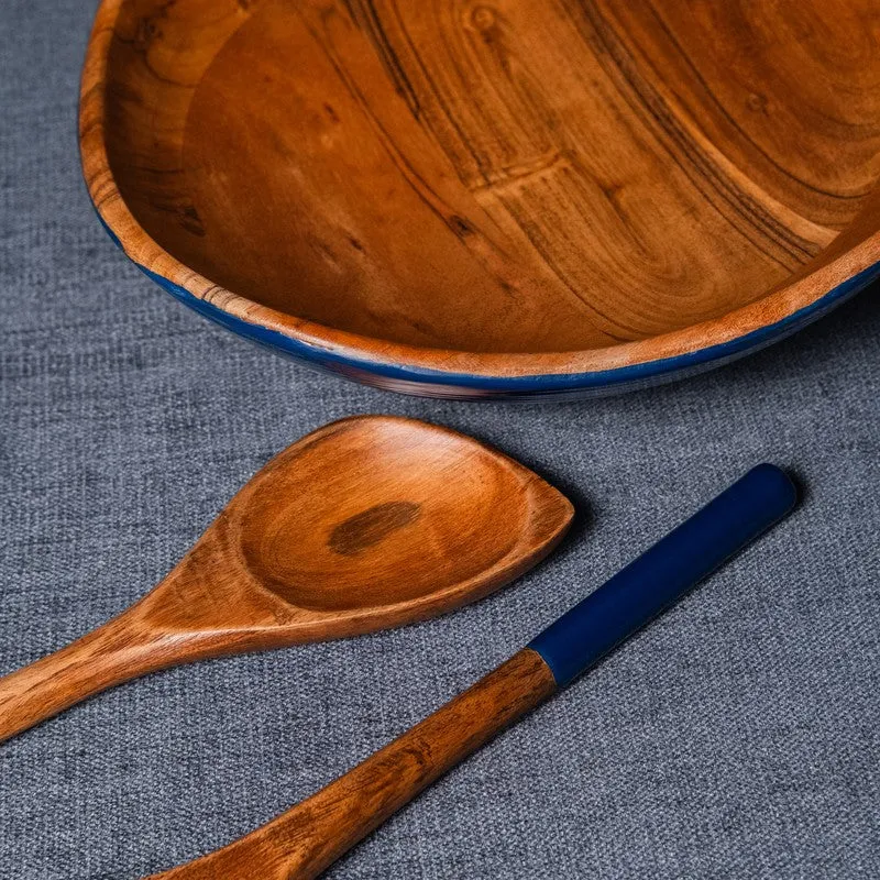 Azure Wood Salad Bowl with Serving Spoons (1000 mL) - Three Piece Set media 5