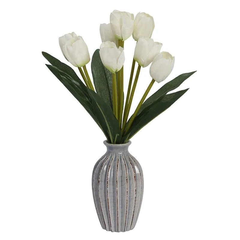 Faux Tulip Floral Bunch (White) - Set Of Two media 3