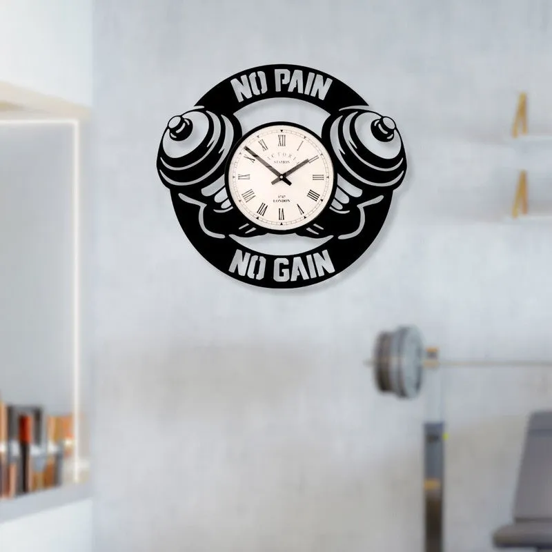No Pain No Gain Steel Analog Wall Clock - Black media 3