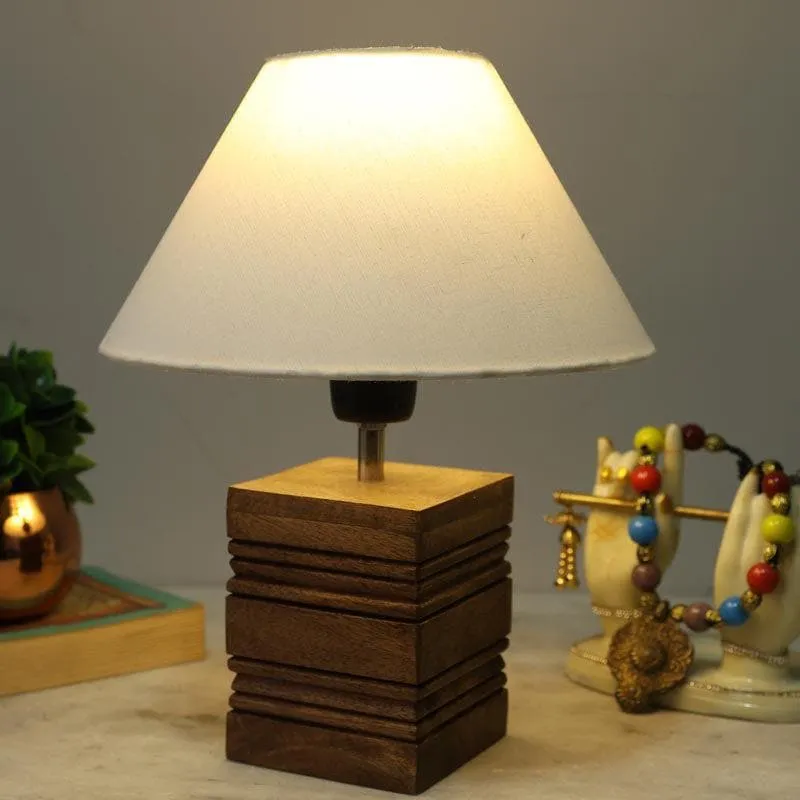 Snow Cube Fabric Table Lamp - White,Brown media 1