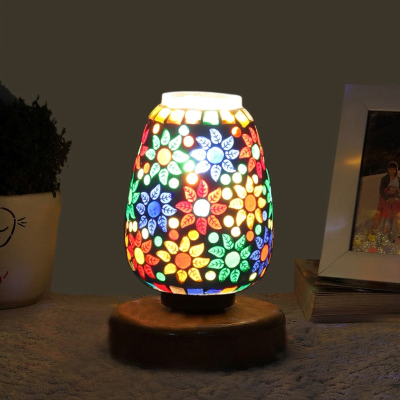 Oryvia Glass Table Lamp With Wooden Base - Multicolor