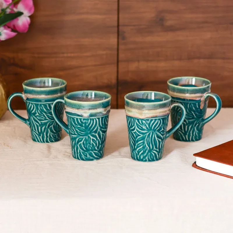 Ceramuse Ceramic Coffee Mug (300 mL Each/Teal Green) - Set of Four media 1