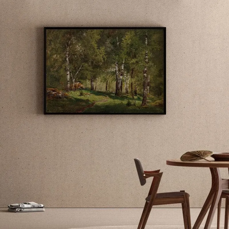 Birch Grove Canvas Wall Painting - Black Frame media 1