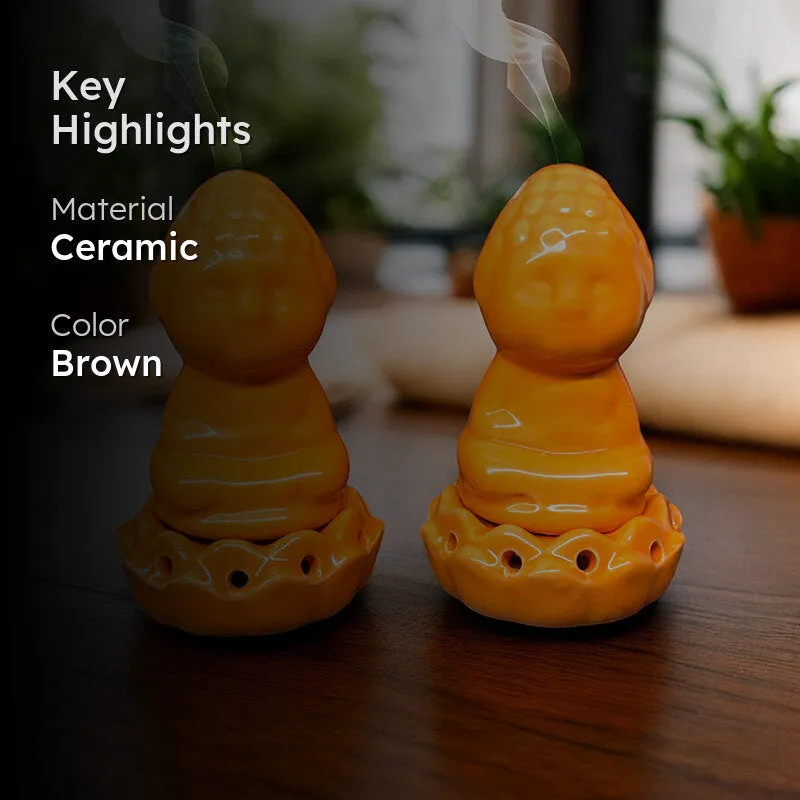 Buddha Ceramic Incense Holder (Orange) - Four Piece Set media 2