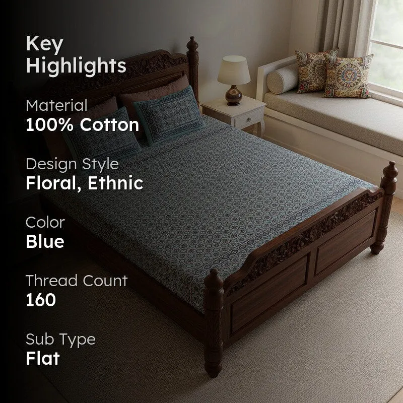 Aavni Cotton Bedsheet (Light Blue) - 180 TC media 2
