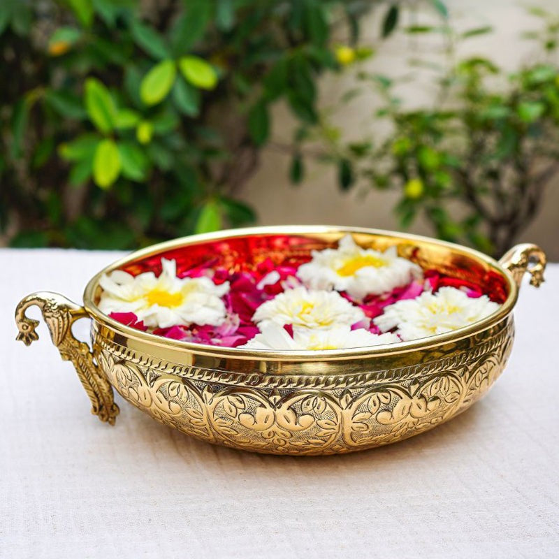 Mayur Carved Urli - Gold