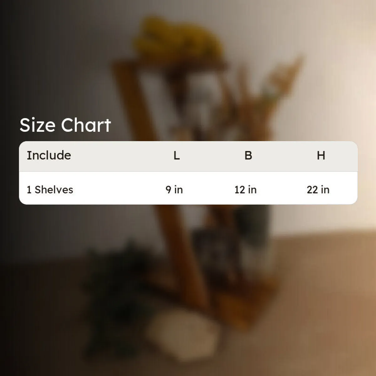 Blurred size chart graphic for the wooden rack