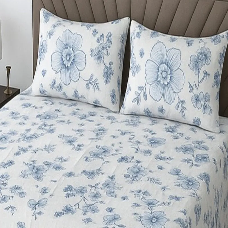Gentle Petals Cotton Bedsheets (Blue) - 400 TC media 3
