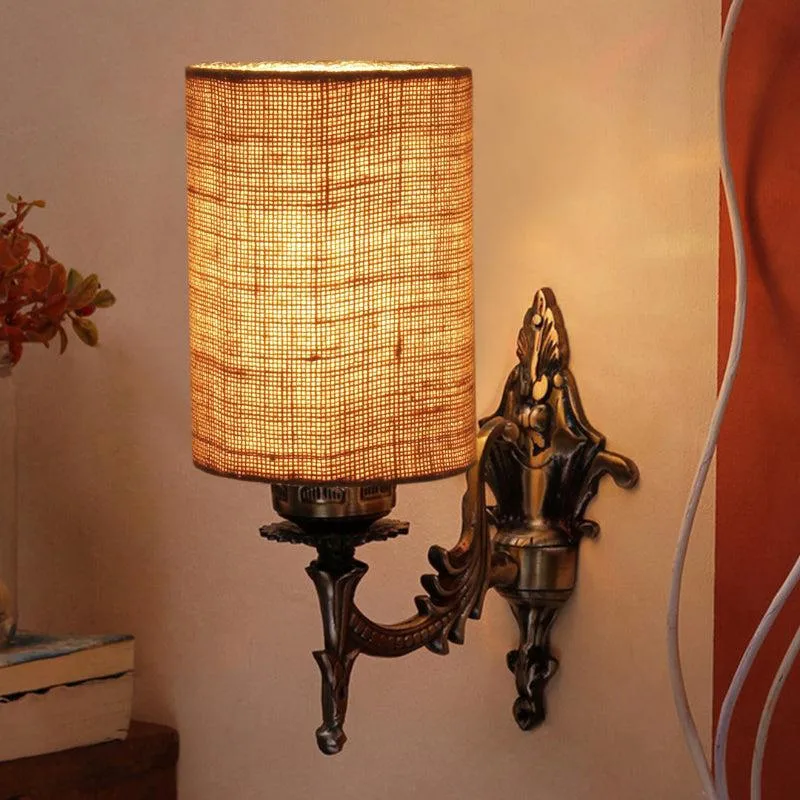 Vista Edrel Cylindrical Fabric & Metal Wall Lamp - Beige media 1
