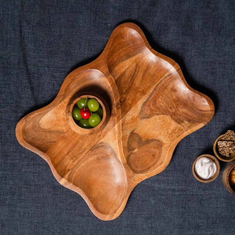 Labyrinth Wood Serving Platter with Dip Bowl - Two Piece Set media 5