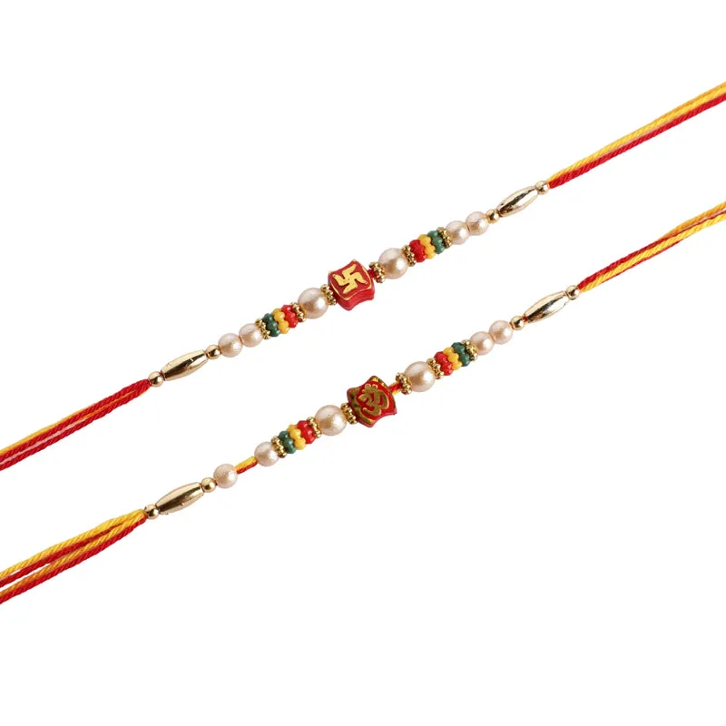 Swastika Om Rakhi with Roli Chawal - Thirteen Piece Set media 6