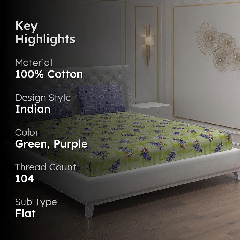 Monte Carlo Bloom Bliss Cotton Bedsheet (Green,Purple) - 104 TC media 2
