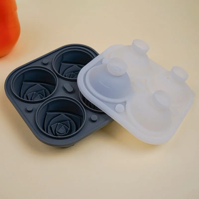 Rose Silicone 4-Cube Ice Mould - Grey media 1