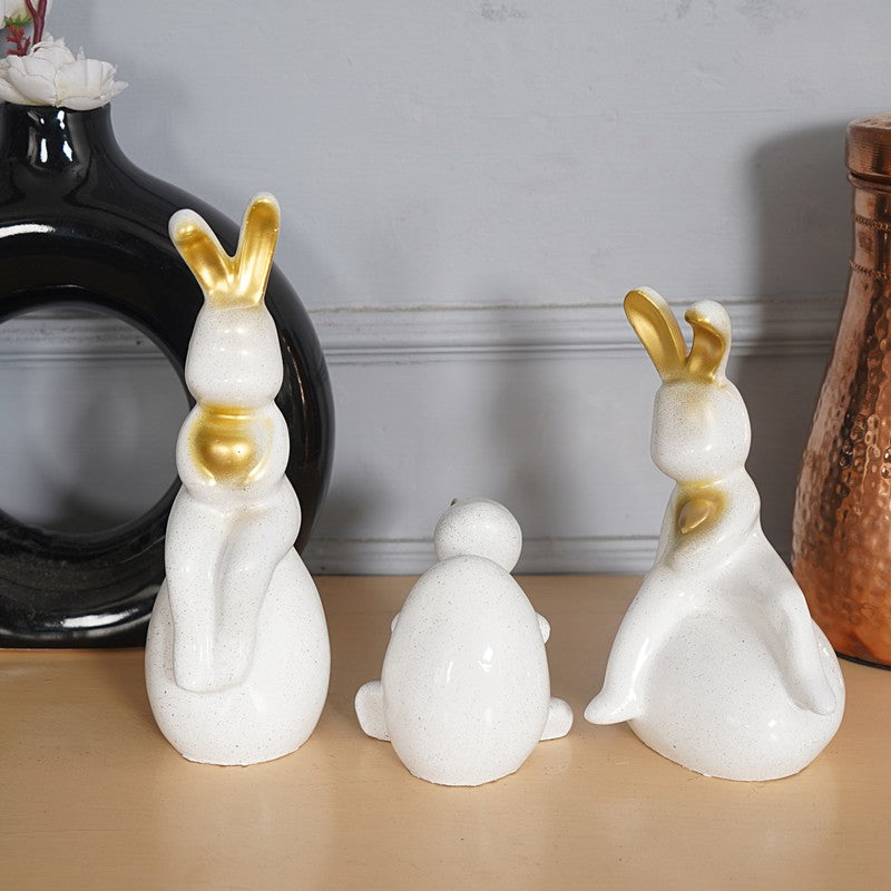 Elegant White Ceramic Swan Showpieces - Set Of Three