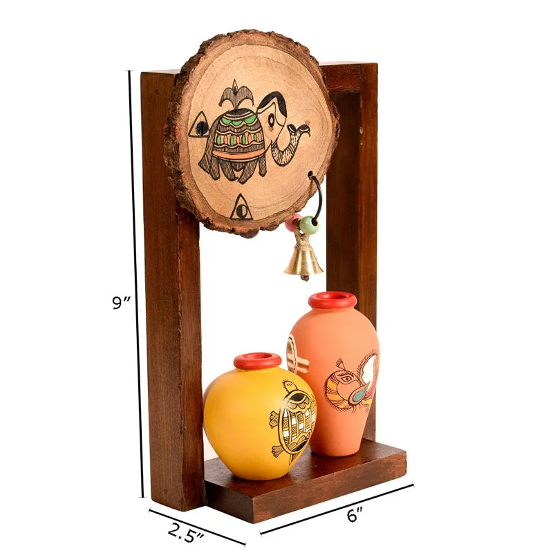 Jasleen Terracotta & Wood Wall Shelve With Pot - Three Piece Set media 7