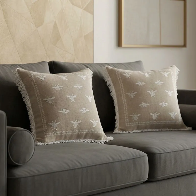 Bee in Parade Embroidered Cushion Cover - Set Of Two media 1