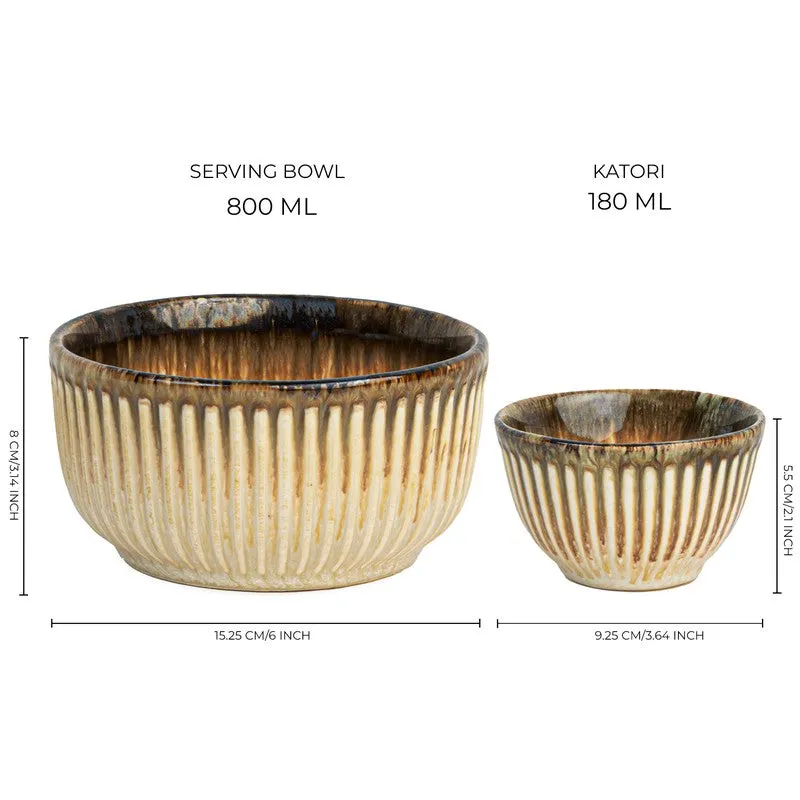 Ceramic serving bowl and snack bowl shown side by side