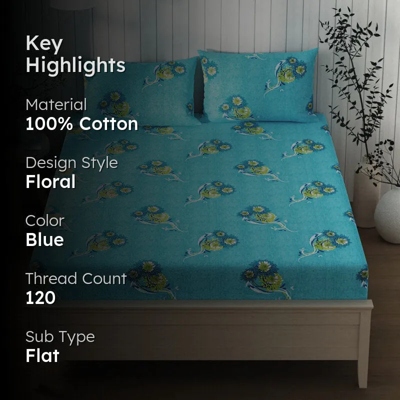 Lopez Flora Cotton Bedsheet (Blue) - 120 TC media 2