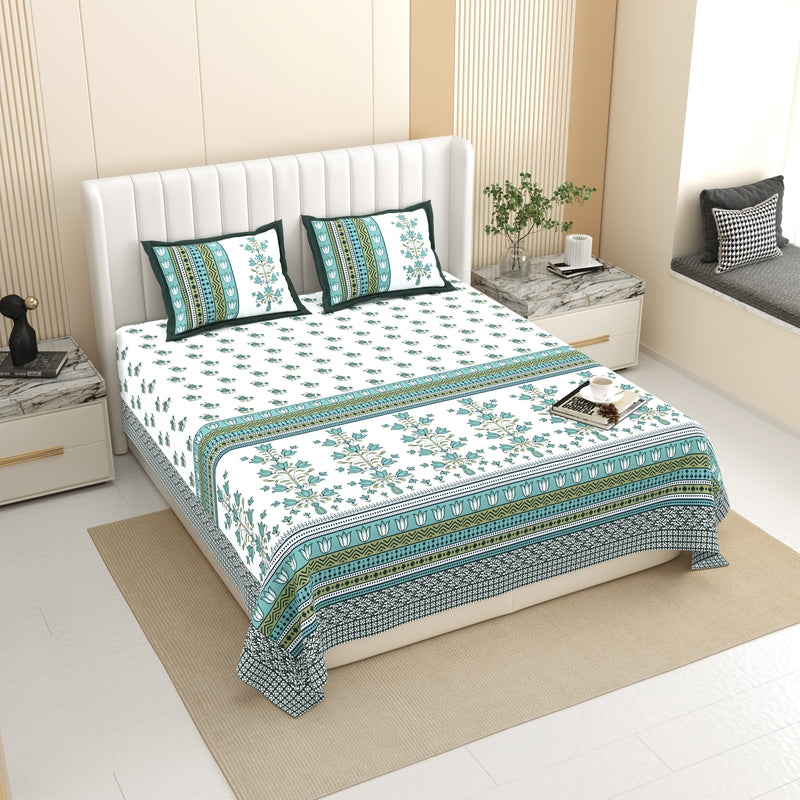 Bloom Slumber Cotton Bedsheet (Green) - 120 TC - King