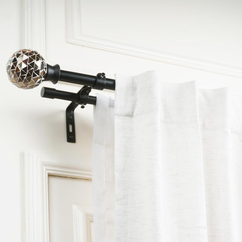 Prism Duo Extendable 1" Double Curtain Rods With Round Finial & Brackets media 3