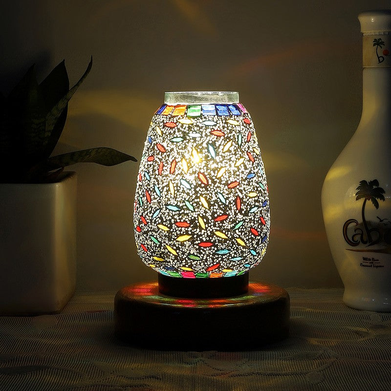 Flazora Glass Table Lamp With Wooden Base - Multicolor