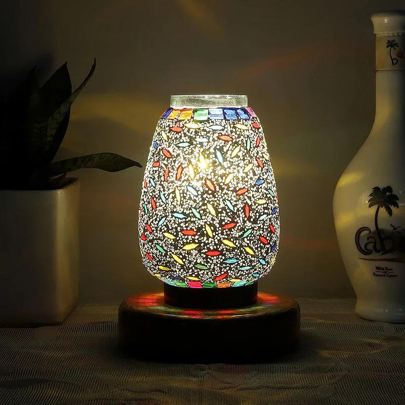 Flazora Glass Table Lamp With Wooden Base - Multicolor media 1