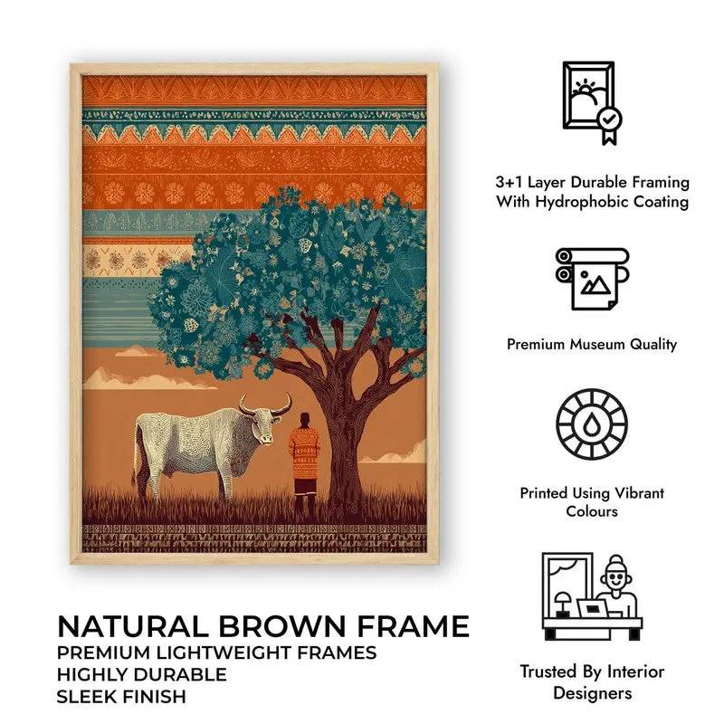 Kamadhenu Canvas Wall Painting With Brown Frame media 11