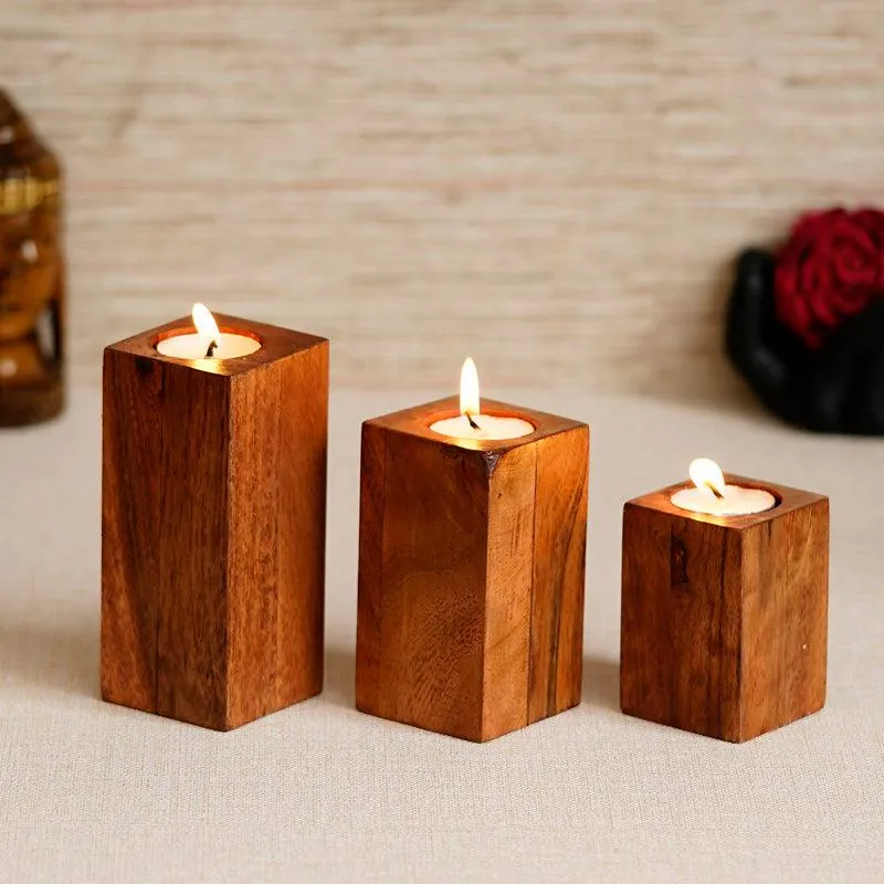 Wood & Flame Tea Light Holder - Three Piece Set media 1
