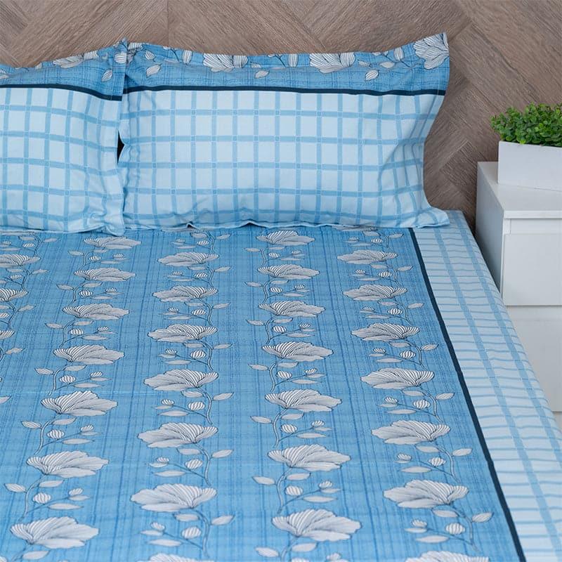 Manora Floral Cotton Bedsheet (Blue) - 144 TC media 3