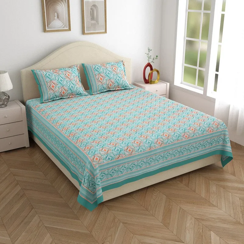 Desert Charm Cotton Bedsheet (Blue,Orange) - 120 TC media 1