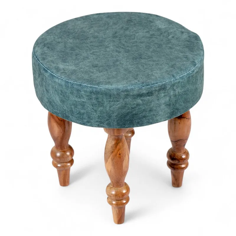 Qynex Sheesham Wooden Stools (Blue) - Set Of Two media 4