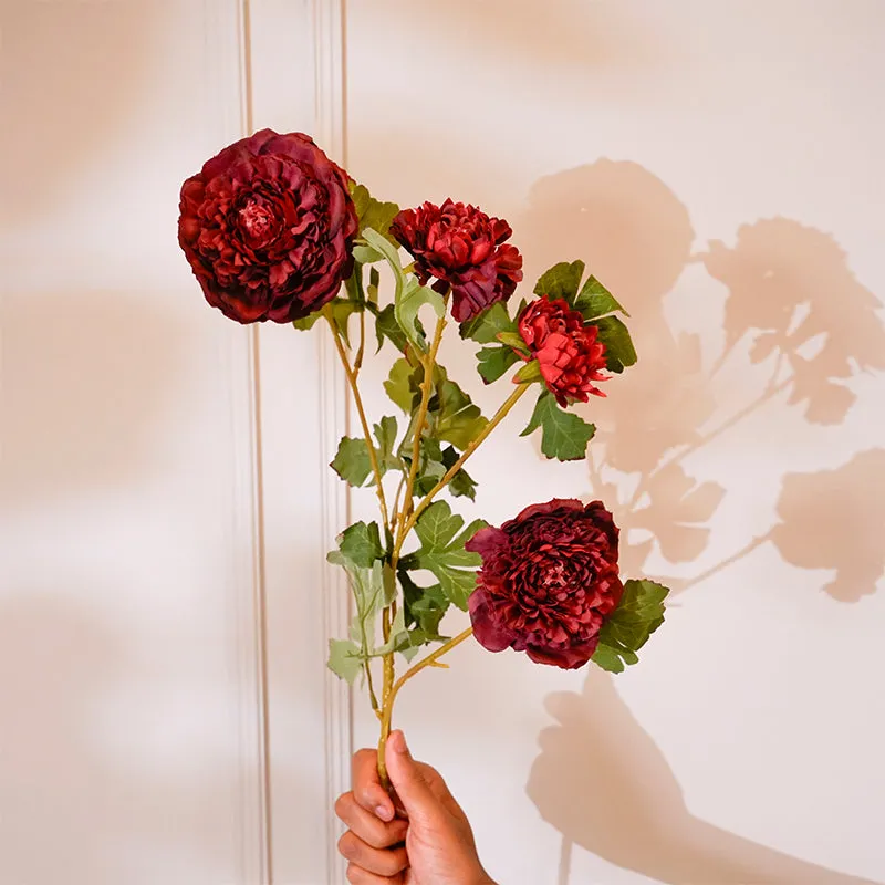 Faux Peony Flower Stick (Maroon) - 35 CM media 3