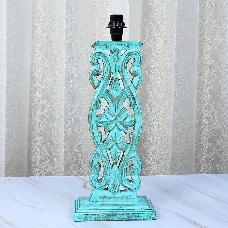 Gujo Sigil Pleated Mango Wood Table Lamp - White,Blue media 4