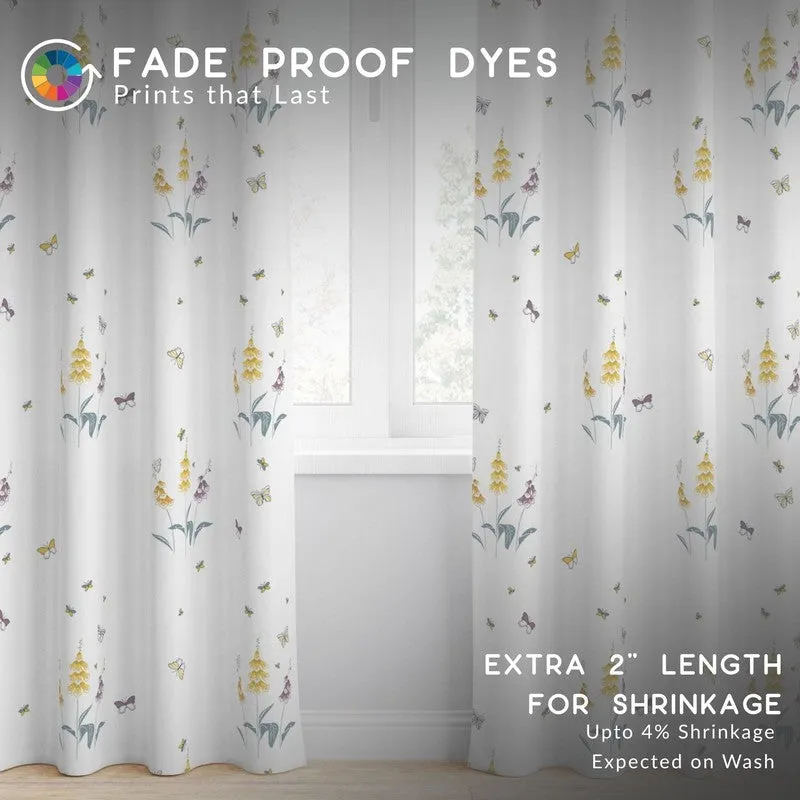 Yellow Petal Whisper Cotton Room Darkening Curtains with floral design, alternate panel view